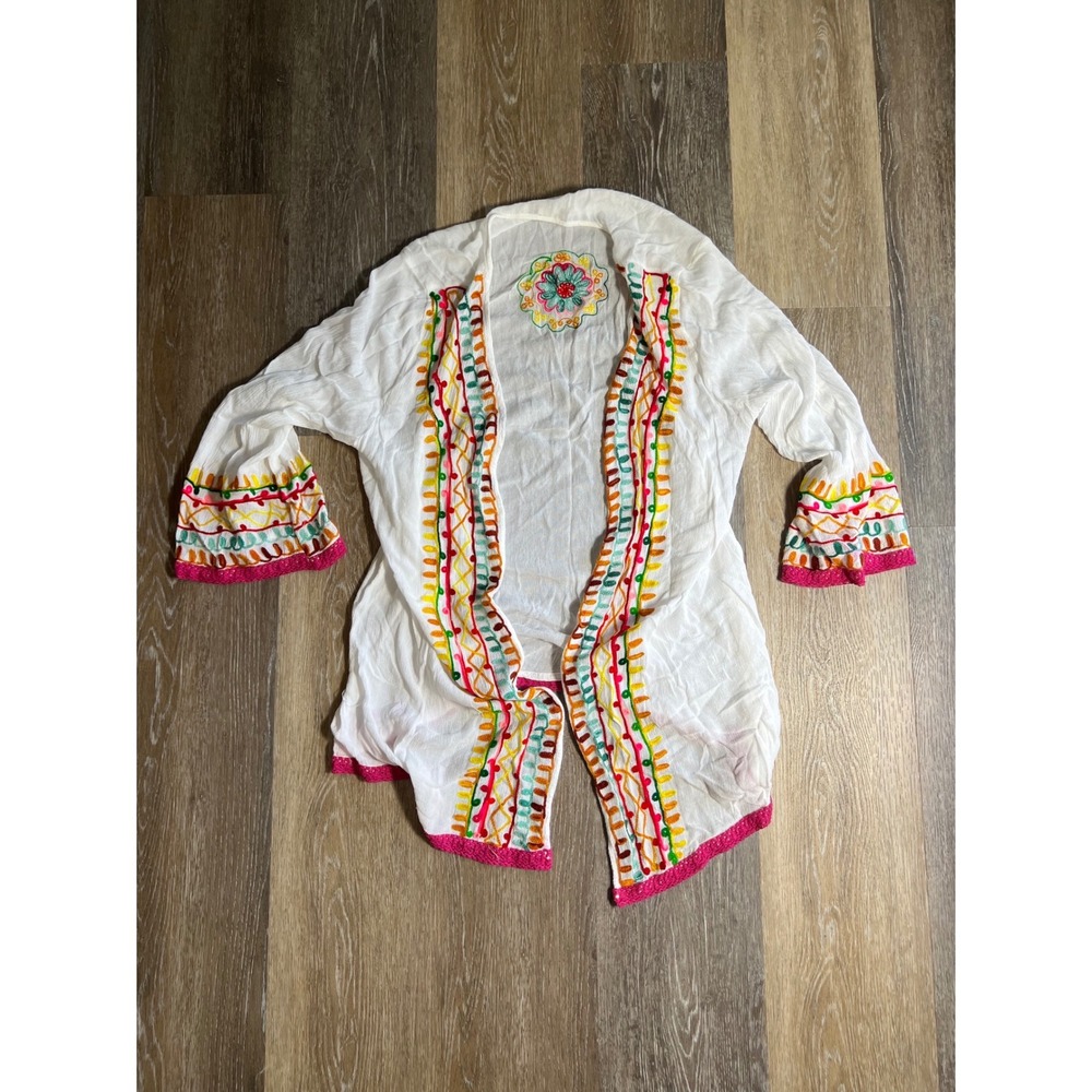 Cute Options‎ Kimono Cardigan Women One Size White Good Embroidered Boho Coverup
